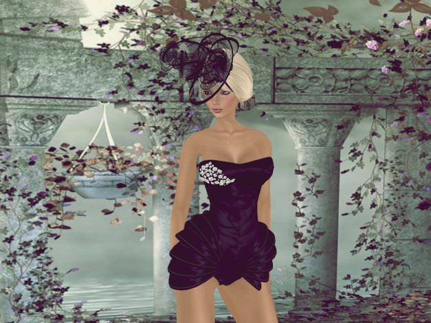 Обои картинки фото 3д, графика, people, люди, девушка, шляпка, платье