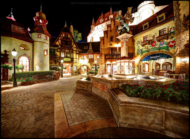 Обои картинки фото walt, disney, world, epcot, center, germany, pavilion, праздничные, новогодние, пейзажи, новый, год, елки, павильоны