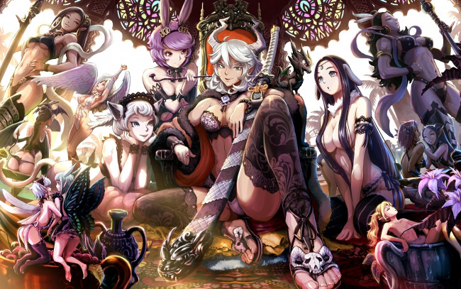 Обои картинки фото аниме, angels, demons, девушки, демоны