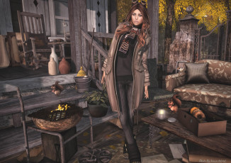 Картинка 3д+графика people+ люди девушка двор белки