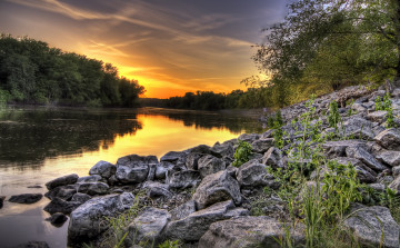 Картинка природа восходы закаты заря река лес