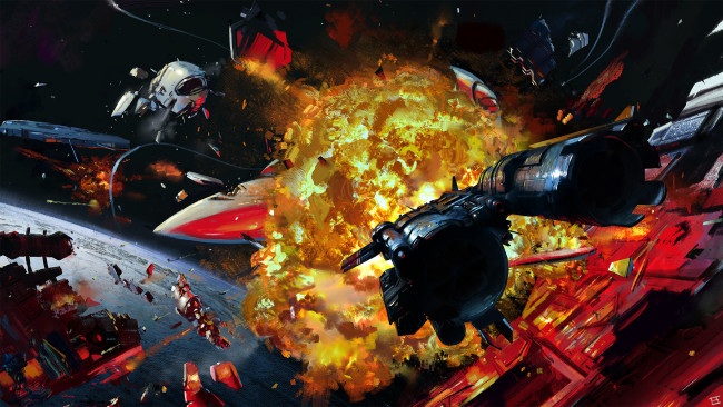 Обои картинки фото фэнтези, космические корабли,  звездолеты,  станции, взрывы, sci-fi, космос, корабли, арт, distant, star