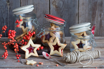 Картинка еда пирожные +кексы +печенье biscuits ягоды печенье банки ветка berries branch banks