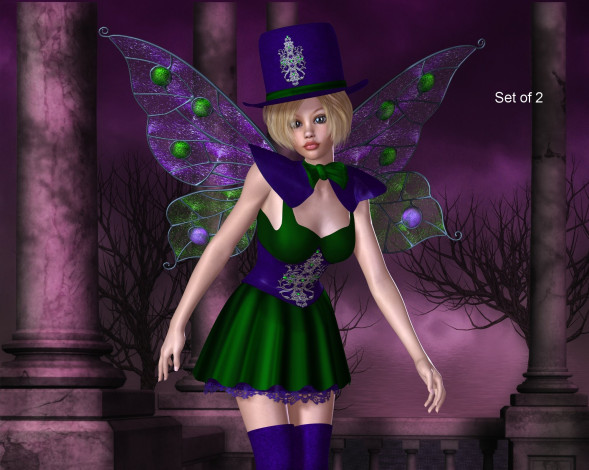 Обои картинки фото 3д графика, эльфы , elves, фея, шляпа, фон, взгляд