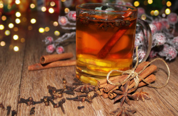 Картинка праздник праздничные -+разное+ новый+год рождество кружка лимон чай гвоздика ягоды корица