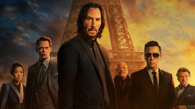 Обои картинки фото john wick,  chapter ,  2023 , кино фильмы,  chapter 4, джон, уик, четвертая, часть, боевик, триллер, криминал, киану, ривз, donnie, yen, bill, skarsgard, hiroyuki, sanada