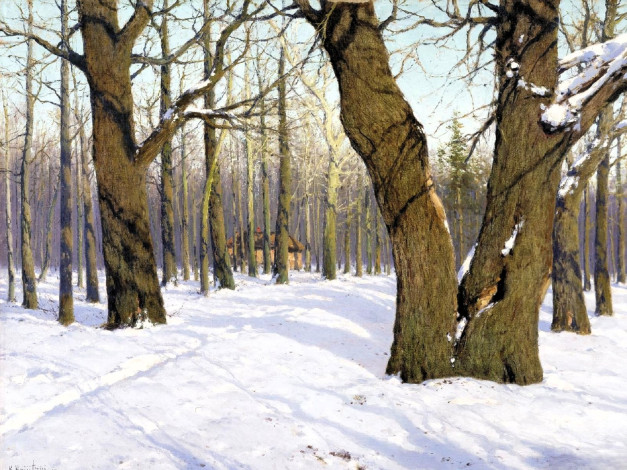 Обои картинки фото рисованное, константин крыжицкий, лес, снег, зима, дом