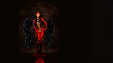 Картинка фэнтези демоны демонесса рога крылья наряд