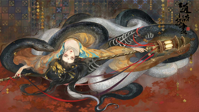 Обои картинки фото фэнтези, красавицы и чудовища, девушка, змеи