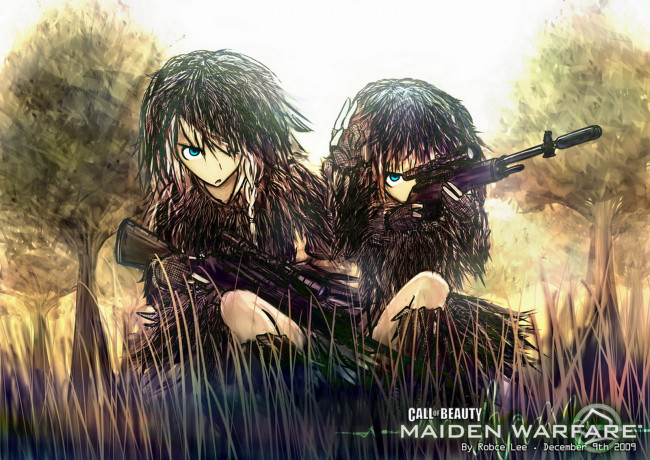 Обои картинки фото аниме, touhou, сакуя, изаё, пародия, cod, mw