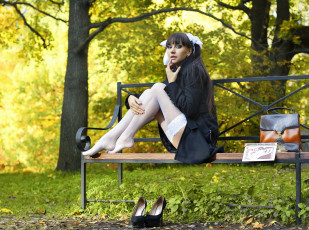 Картинка девушки -unsort+ брюнетки +шатенки бант портфель чулки