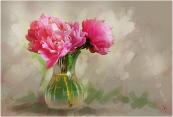 Картинка рисованные цветы пионы