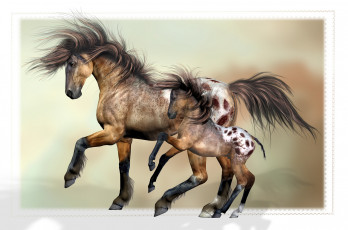 Картинка рисованные животные +лошади лошадь