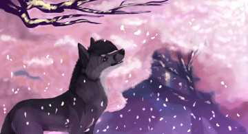 Картинка рисованные животные +сказочные +мифические волк снег