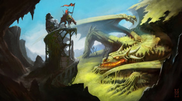 Картинка фэнтези драконы мир иной всадник воин дракон копье