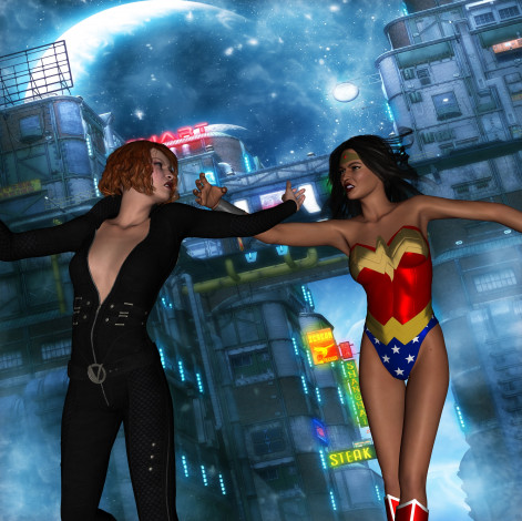 Обои картинки фото 3д графика, fantasy , фантазия, девушки, драка