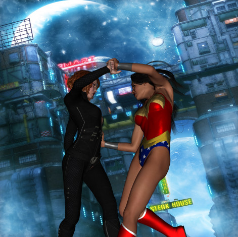 Обои картинки фото 3д графика, fantasy , фантазия, девушки, драка