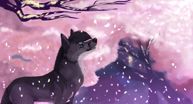 Обои картинки фото рисованные, животные,  сказочные,  мифические, волк, снег