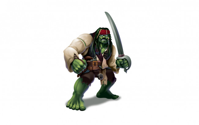 Обои картинки фото халк джек воробей, рисованные, комиксы, комикс, captain, jack, sparrow, джек, воробей, marvel, халк, hulk