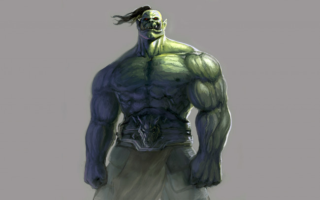 Обои картинки фото орк, фэнтези, существа, монстр, зеленый, косичка, orc