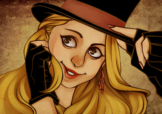 Обои картинки фото рисованные, люди, девушка, шляпа