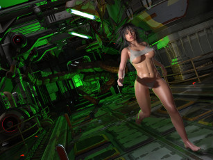 Картинка 3д+графика фантазия+ fantasy взгляд девушка испуг бег фон