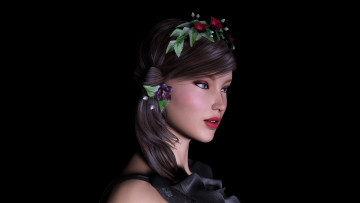 Картинка 3д+графика портрет+ portraits цветы венок фон девушка взгляд