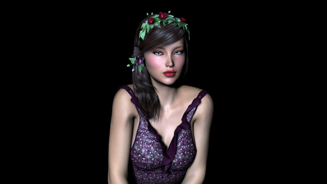 Обои картинки фото 3д графика, люди , people, цветы, венок, фон, взгляд, девушка
