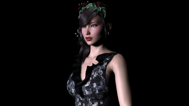 Обои картинки фото 3д графика, люди , people, венок, фон, девушка, взгляд, цветы