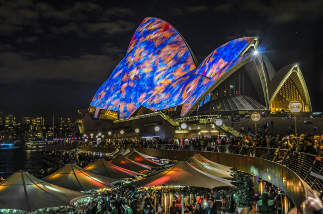 Обои картинки фото sydney opera house, города, сидней , австралия, ночь, площадь, здание, опера