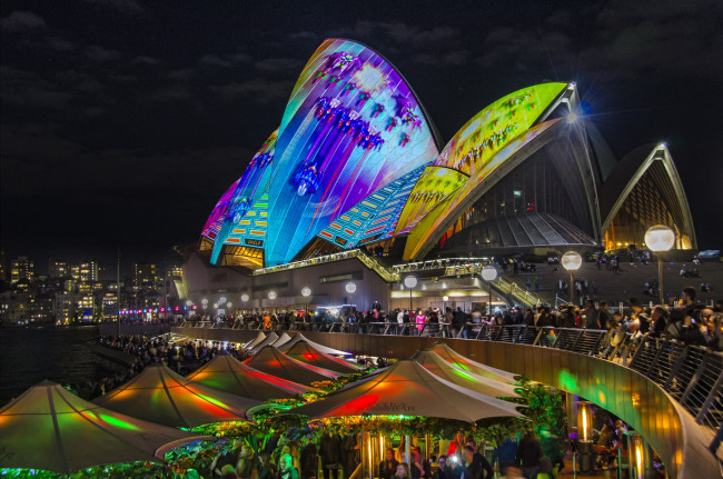 Обои картинки фото sydney opera house, города, сидней , австралия, ночь, опера, здание, площадь