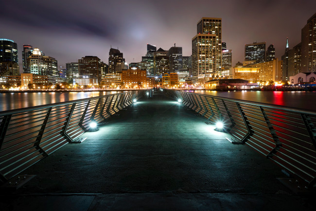 Обои картинки фото san francisco, города, сан-франциско , сша, огни, здания, мост, ночь