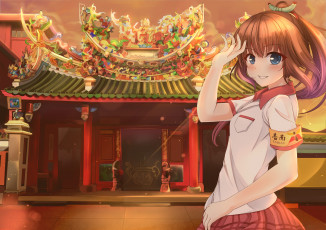 Картинка аниме город +улицы +здания gu-li девочка арт