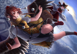 Картинка аниме touhou shameimaru aya nuppa hakurei reimu