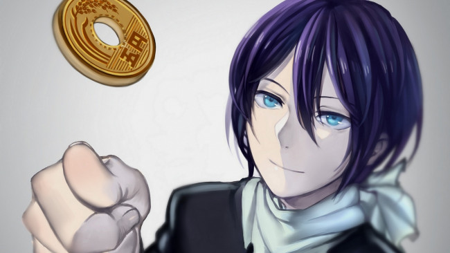 Обои картинки фото аниме, noragami, монета, Ято, арт