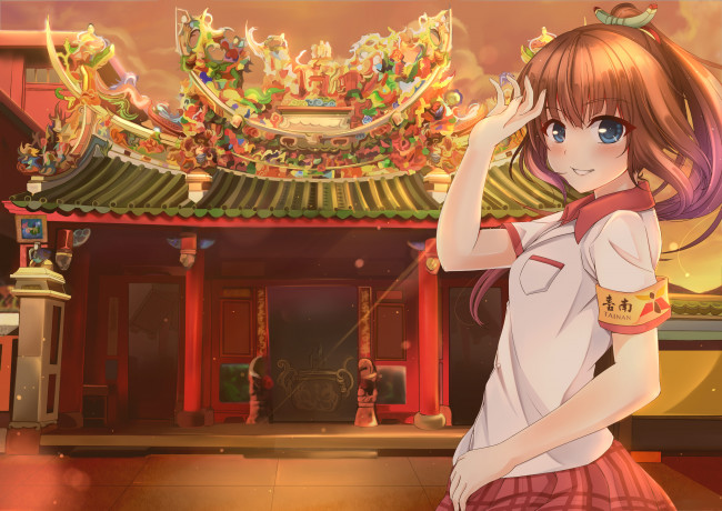 Обои картинки фото аниме, город,  улицы,  здания, gu-li, девочка, арт