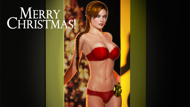 Обои картинки фото праздничные, - разное , новый год, купальник, взгляд, фон, девушка