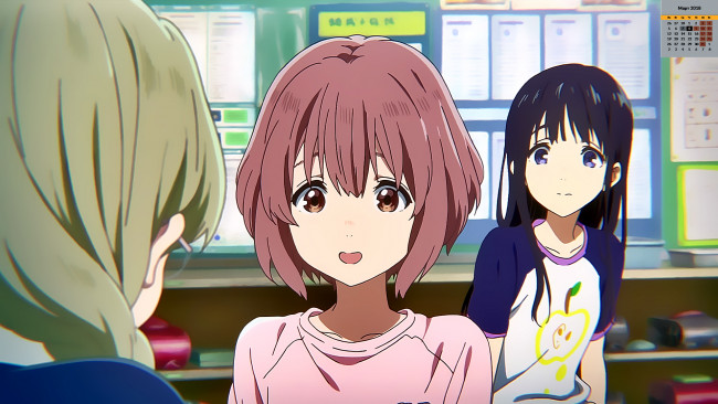 Обои картинки фото календари, аниме, девочка, взгляд, 2018