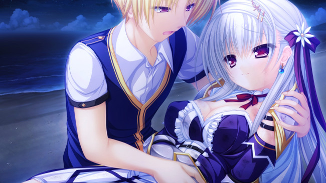 Обои картинки фото justy&, 215, nasty ~maou hajimemashita, аниме, nasty ~maou hajimemashita~, фон, девушки, взгляд