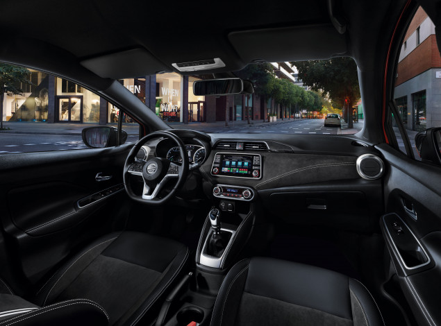 Обои картинки фото автомобили, интерьеры, салон, 2021, nissan, micra, панель, приборов, кресло, лобовое, стекло