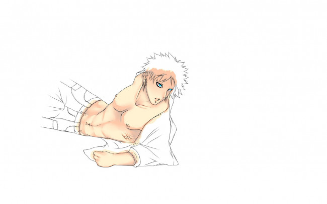 Обои картинки фото аниме, naruto, парень, торс, пирсинг, рубашка, штаны