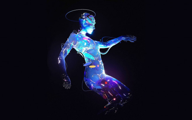 Обои картинки фото фэнтези, девушки, девушка, неон, нимб