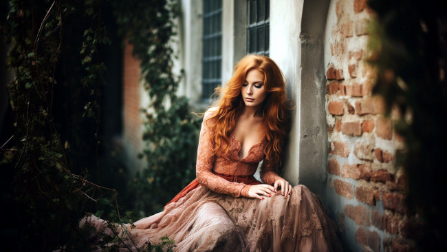 Обои картинки фото девушки, - рыжеволосые и разноцветные, декольте, рыжие, волосы