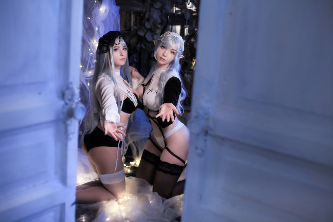 Обои картинки фото saya the fox & nikachi, девушки, saya fox, женщины, две, вместе, разные, сексуальные, модели, звёзды, позируют, разная, обувь, верхняя, стильная, одежда, нижнее, эротическое, бельё, трусы, лифчик, аксессуары, макияж, колготки, чулки, и, множество, элементов, на, фотографии