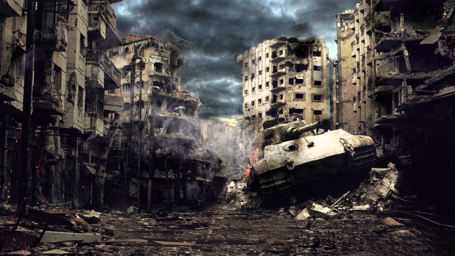 Обои картинки фото видео игры, world of tanks, танк, город, развалины