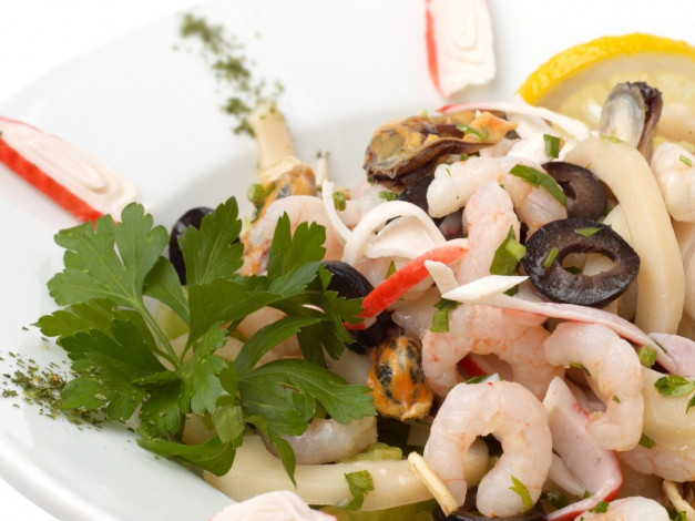 Обои картинки фото еда, рыбные, блюда, морепродуктами