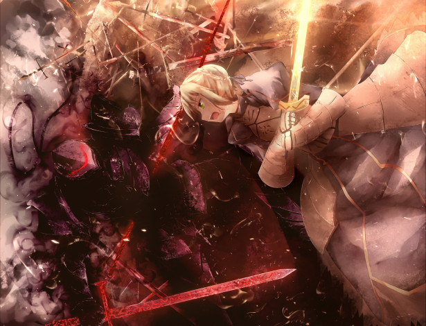 Обои картинки фото аниме, fate, zero, berserker, saber, fatezero