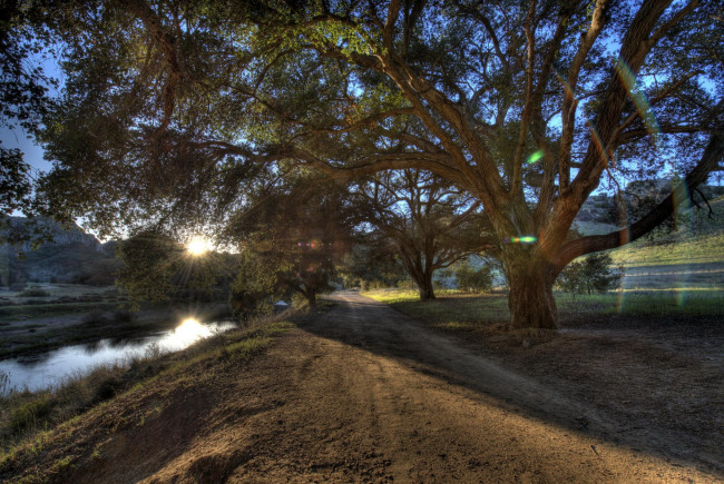 Обои картинки фото california, malibu, природа, дороги, луна, река, деревья