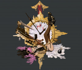 Картинка by+inshoo аниме -weapon +blood+&+technology стрелки ленты повязка брелок ружье кровь часы девушка граната череп прицел крест туфли лезвие