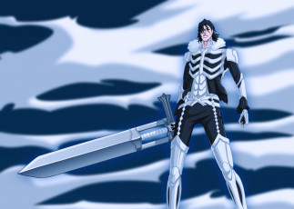 Картинка аниме bleach небо парень облака брюнет скилет меч
